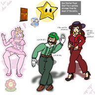 1boy 3girls artist:runebrave cookie_run luigi moonlight_cookie pauline power_star princess_peach super_mario text // 2160x2160 // 735KB