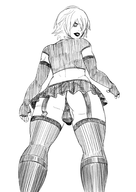 1boy artist:axred7 ass bulge crossdressing elbow_gloves from_behind garterbelt gloves goth lipstick looking_back short_hair shulk skirt testicles thigh_highs xenoblade xenoblade_chronicles // 1949x2757 // 2.2MB