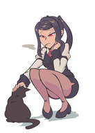 1girl animal artist:davewaterfalls cat cigarette colored jill julianne_stingray kneeling pantyhose petting purple_hair red_eyes smoking tie twintails va-11_hall-a // 2000x2800 // 718KB