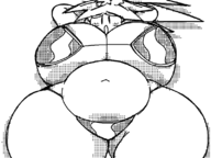 1girl artist:dinnershrimp belly bikini blaster_master breasts fat garyc.me gigantic_breasts huge_breasts kanna looking_at_viewer monochrome shocked sketch surprised thick_thighs // 800x600 // 73KB