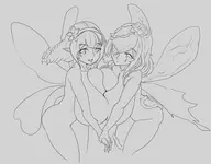 2girls artist:frequencyblue fire_emblem fire_emblem_heroes huge_breasts nude peony triandra // 1914x1500 // 473KB