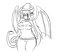 1girl alma_elma cup drink hat horns long_hair monster_girl_quest monstergirl pointy_ears santa_hat sketch smile sweater tail text wings // 1556x1392 // 346KB