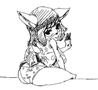 1girl anthro artist:unknown ass classmate deer eyelashes furry hand_gesture looking_at_viewer magician's_quest_mysterious_times monochrome panties polkadot sitting sketch tail // 765x702 // 114KB