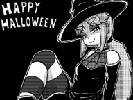 1girl artist:marielx breasts garyc.me halloween hat long_hair looking_at_viewer monochrome seducing seductive seductive_eyes seductive_pose seductive_smile sitting sketch smile smiling thigh_highs witch witch_hat // 800x600 // 156KB