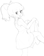 1girl artist:unknown bow dress hair leg_up loli looking_at_viewer mega_man_(series) roll sketch smile smiling // 565x723 // 108KB