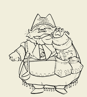 1girl artist:pr_quote felyne grammeowster_chef monochrome monster_hunter sketch solo // 4500x5000 // 347KB