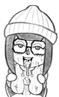 1boy 1girl animal_crossing artist:2x clothed_paizuri cum facial female_villager glasses hat hoodie monochrome paizuri penis villager // 443x718 // 351KB