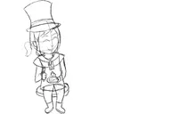 1girl a_hat_in_time cake cape eyes_closed food fork hat hat_kid plate ponytail sketch smile wip zipper // 1800x1200 // 219KB