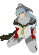 1girl artist:aikun2012 blue_hair colored labrys looking_at_viewer persona persona_(series) persona_4_arena ponytail red_eyes shin_megami_tensei smile wip // 992x1403 // 421KB