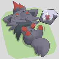 artist:macromin belly colored happy macro micro petting pokemon size_difference trainer zorua // 2379x2358 // 1.5MB