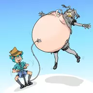 2girls air_pump andrew_dobson animal_ears artist:bishopbb blue_hair brown_eyes glasses grey_hair hat inflation kemono_friends rule_63 shoebill short_hair skirt so._you're_a_cartoonist tie tom_preston underboob yellow_eyes // 1200x1200 // 189KB