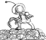 1boy bulborb monochrome olimar parody pikmin space_suit // 1280x1099 // 447KB