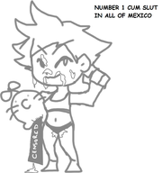 1girl censored chibi cum kumatora monochrome mother_(series) mother_3 mr._saturn short_hair text // 1832x1952 // 516KB