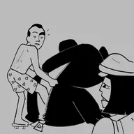 1boy 1girl artist:unknown ena Ena:_Dream_BBQ froggy looking_at_partner monochrome sketch suit surprised unamused underwear zipper // 1000x1000 // 98KB