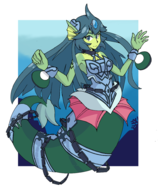 1girl armor blue_eyes blue_hair colored giga_mermaid long_hair shantae_(series) smile wayforward // 791x950 // 395KB