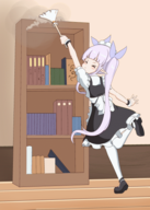 animated artist:zeniselv book bookshelf cleaning kyouka loli maid maid_uniform pointy_ears princess_connect!_re_dive purple_hair twintails // 428x600 // 721KB