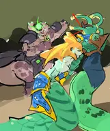 1boy 2girls artist:stupidretard dota dota_2 lamia medusa mermaid naga_siren smoking underlord // 704x839 // 88KB