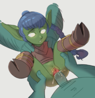 1girl artist:asmallfridge bottomless colored creampie cum penis skylanders stealth_elf vaginal // 799x823 // 427KB