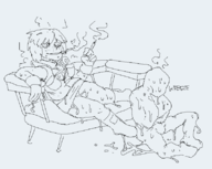 1boy 1girl after_sex artist:grey heather_mason silent_hill smoking sweat // 790x631 // 21KB