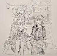 1boy 1girl artist:pikapika212 deltarune fan furry holding_hands kimono kris noelle_holiday shrine traditional_medium // 901x887 // 150KB