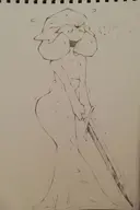 1girl artist:NoConcession gardevoir monochrome pokemon struggling sword traditional_medium // 1537x2304 // 559KB