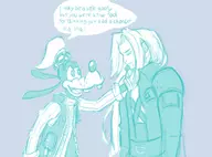 2boys dialogue gloves goofy hat kingdom_hearts long_hair monochrome sephiroth speech_bubble text // 1569x1158 // 130KB
