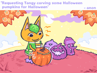 1girl animal_crossing artist:unknown gyroid halloween_themed jack-o'_lantern knife tangy // 665x506 // 156KB