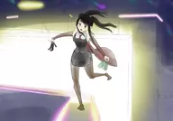 balancing black_hair bottle brown_eyes coat jill julianne_stingray leggings skyscraper tie va-11_hall-a // 2388x1668 // 540KB