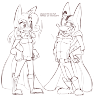 1boy 1girl artist:wamudraws batgirl batman belt boots cape coco_bandicoot colored costume crash_bandicoot crash_bandicoot_(series) gloves sketch text wip // 926x950 // 384KB