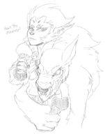 1girl battle_chasers battle_chasers_nightwar beastmaster_raha eating food ice_cream pointy_ears sharp_teeth sketch text // 1202x1533 // 571KB