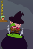 artist:jacinth banjo banjo-kazooie blue_eyes blush cauldron colored crossover gruntilda_winkybunion kirby kirby_(series) pot witch_hat // 2000x3000 // 1.3MB