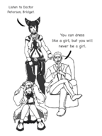 1boy 2girls artist:unknown bridget guilty_gear juri_han street_fighter text // 900x1200 // 294KB