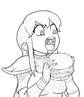 1girl artist:harrace burger drool eating eirika fire_emblem // 1023x1183 // 476KB