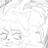 1girl anthro artist:unknown ass cat cat_ears cat_girl furry gritted_teeth looking_back massage monochrome panties pulchra sketch tagme zenless_zone_zero // 1024x1024 // 279KB