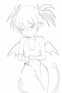 1girl cameltoe disgaea etna hoodie leotard monochrome sketch tail twintails wings // 500x750 // 37KB