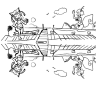 2girls animal_ears blazblue boat caster crossover dock fate_(series) fate_extra joke_delivery makoto_nanaya mirrored tamamo-no-mae tamamo-no-mae_(fate) water // 1296x1162 // 466KB