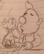 1boy artist:aipiepo cooking fire louie ok_hand pikmin pointy_ears red_pikmin traditional_medium // 742x923 // 155KB